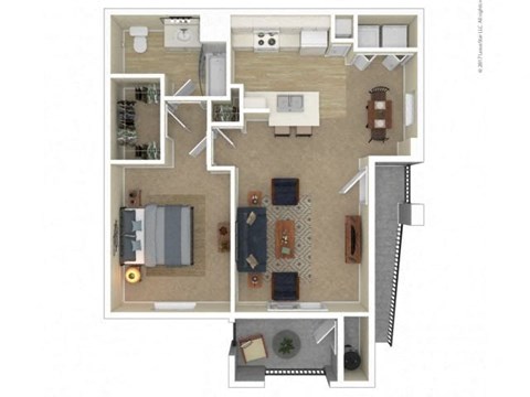 Floor plan for 1 bed, 1 bath, 725 sqft